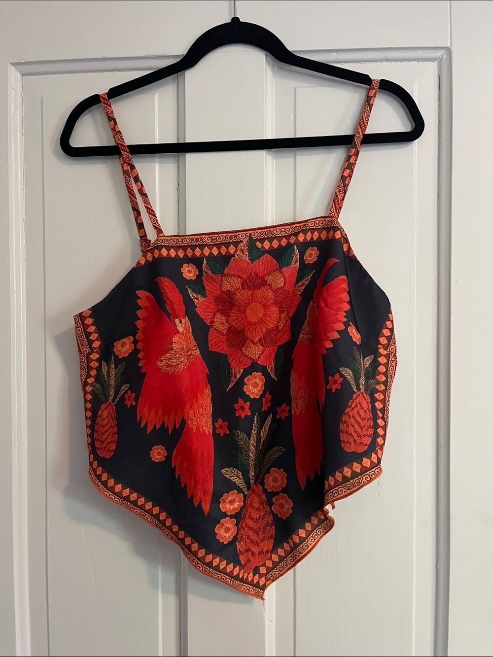 SHEIN Black Cami with Red Floral & Pineapple Print